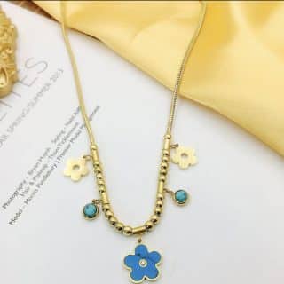 flower, necklace, gold plated, stainless steel