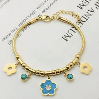 bracelet , gold plated, blue flower