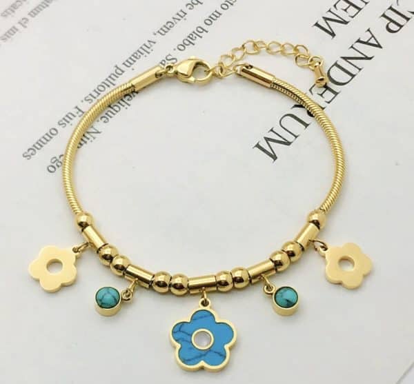 bracelet , gold plated, blue flower