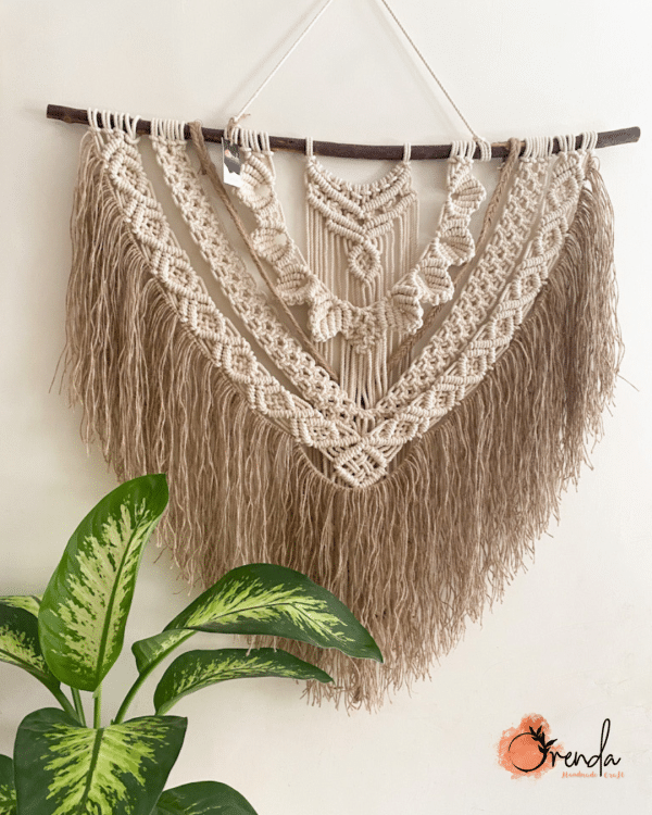 Large macrame wall hanging with tassels of jute