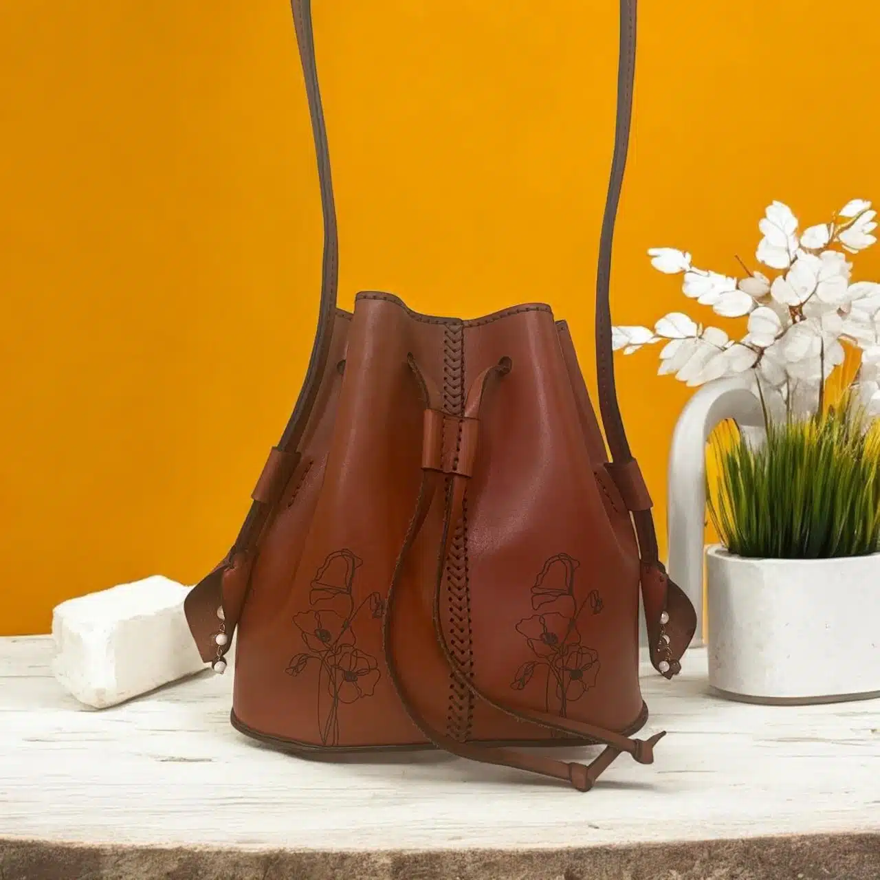 Handmade Genuine leather Bucket Bag 1 Handmade Genuine leather Bucket Bag