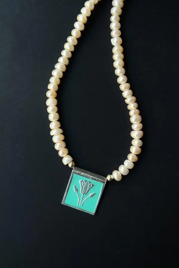 Double sided lotus # sterling silver pendant with pearls necklace.