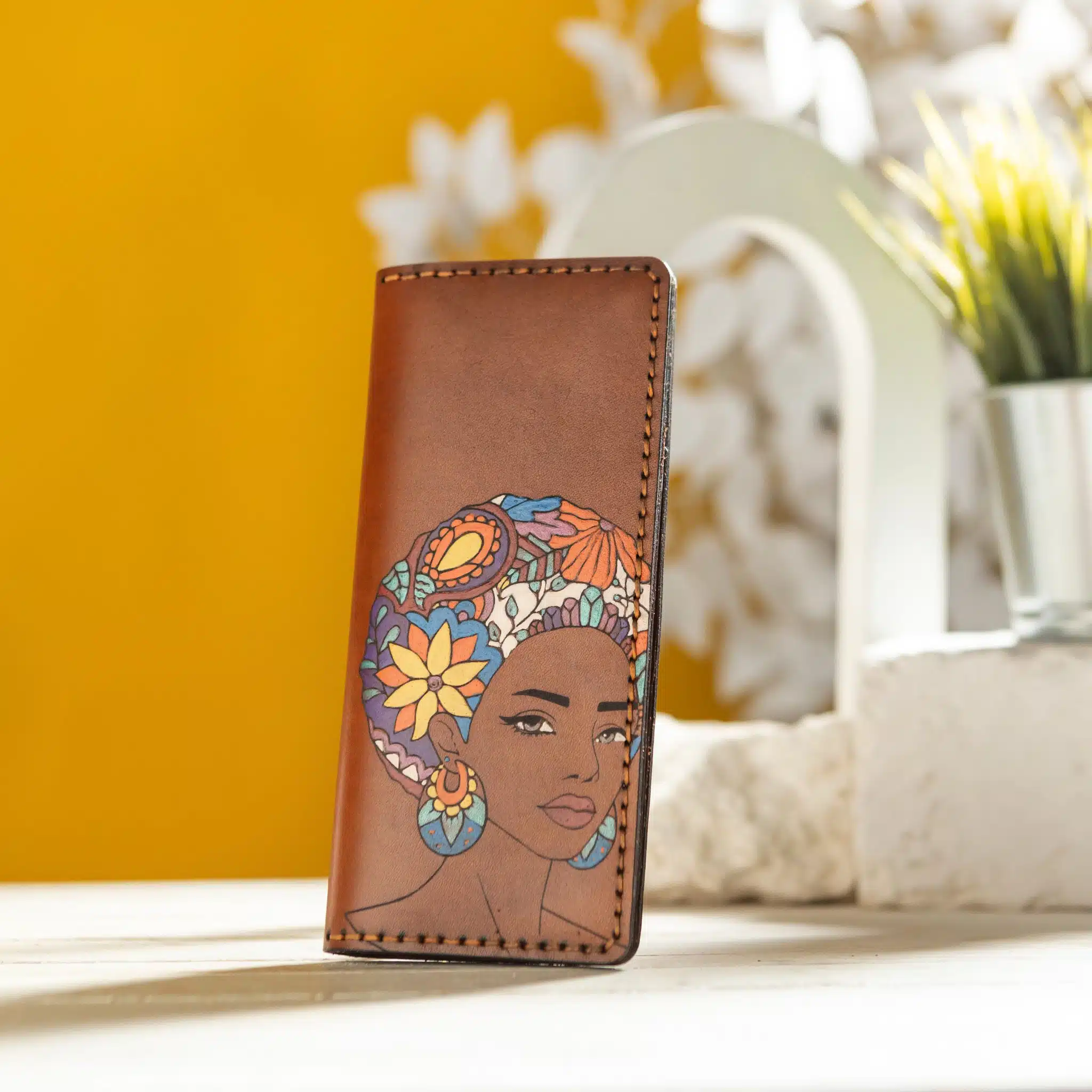 0200 Handmade Genuine leather wallet with African girl 1 0200 Handmade Genuine leather wallet with African girl