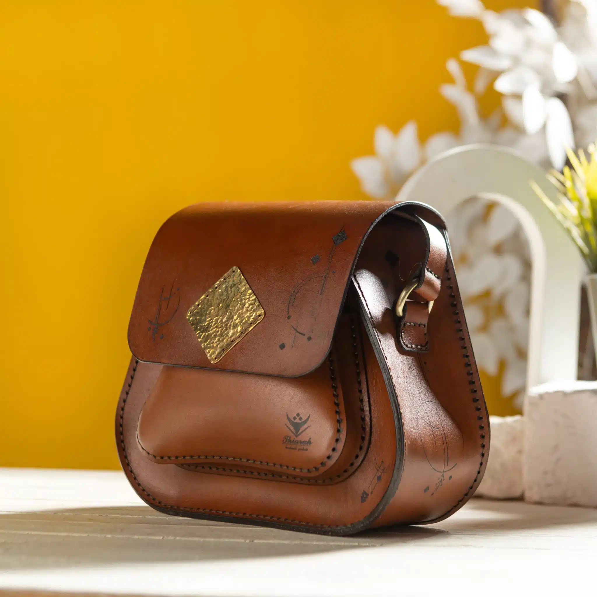 0103 Handmade Genuine leather cross bag with square copper plate 1 0103 Handmade Genuine leather cross bag with square copper plate