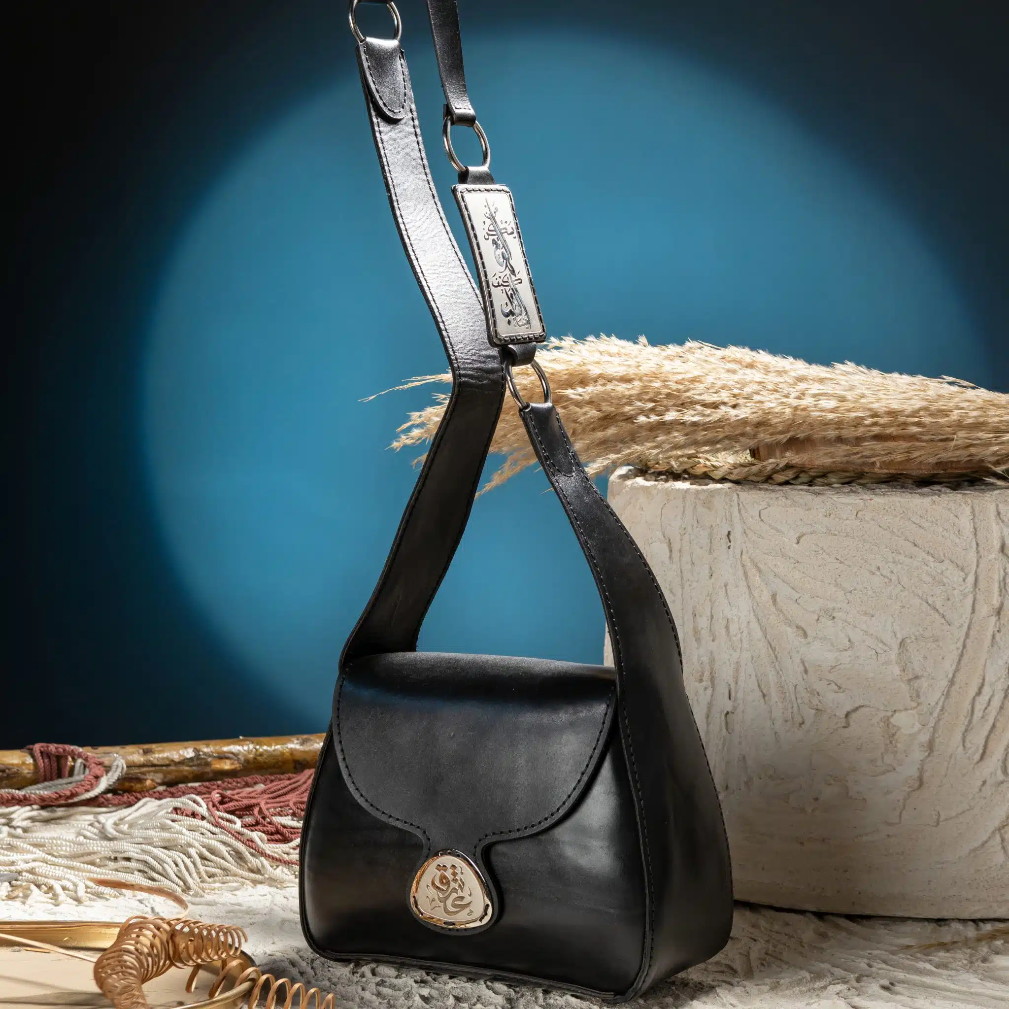 0112 Handmade Genuine leather cross bag with pottery (Black) 8 ezz 13 scaled