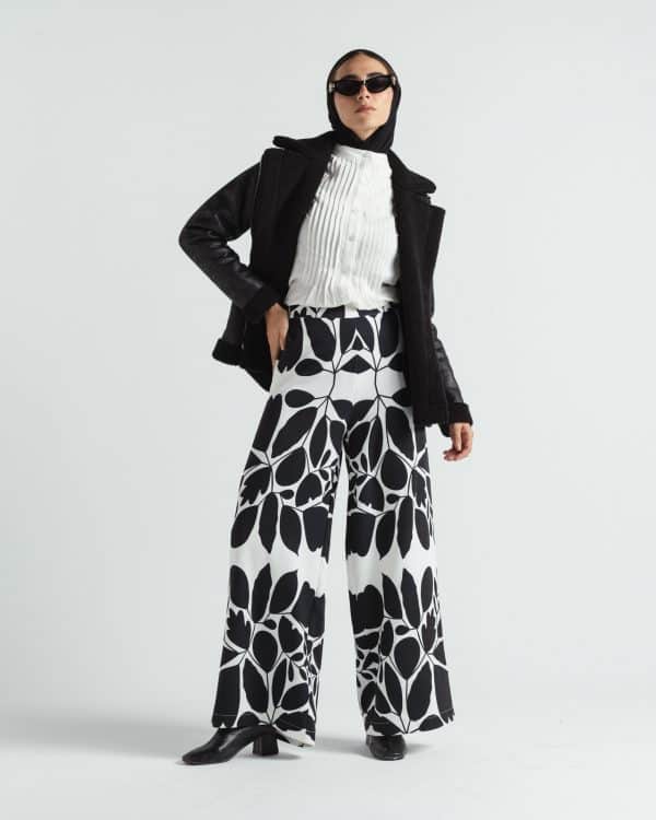 Floral black and white Velvet wide leg pants