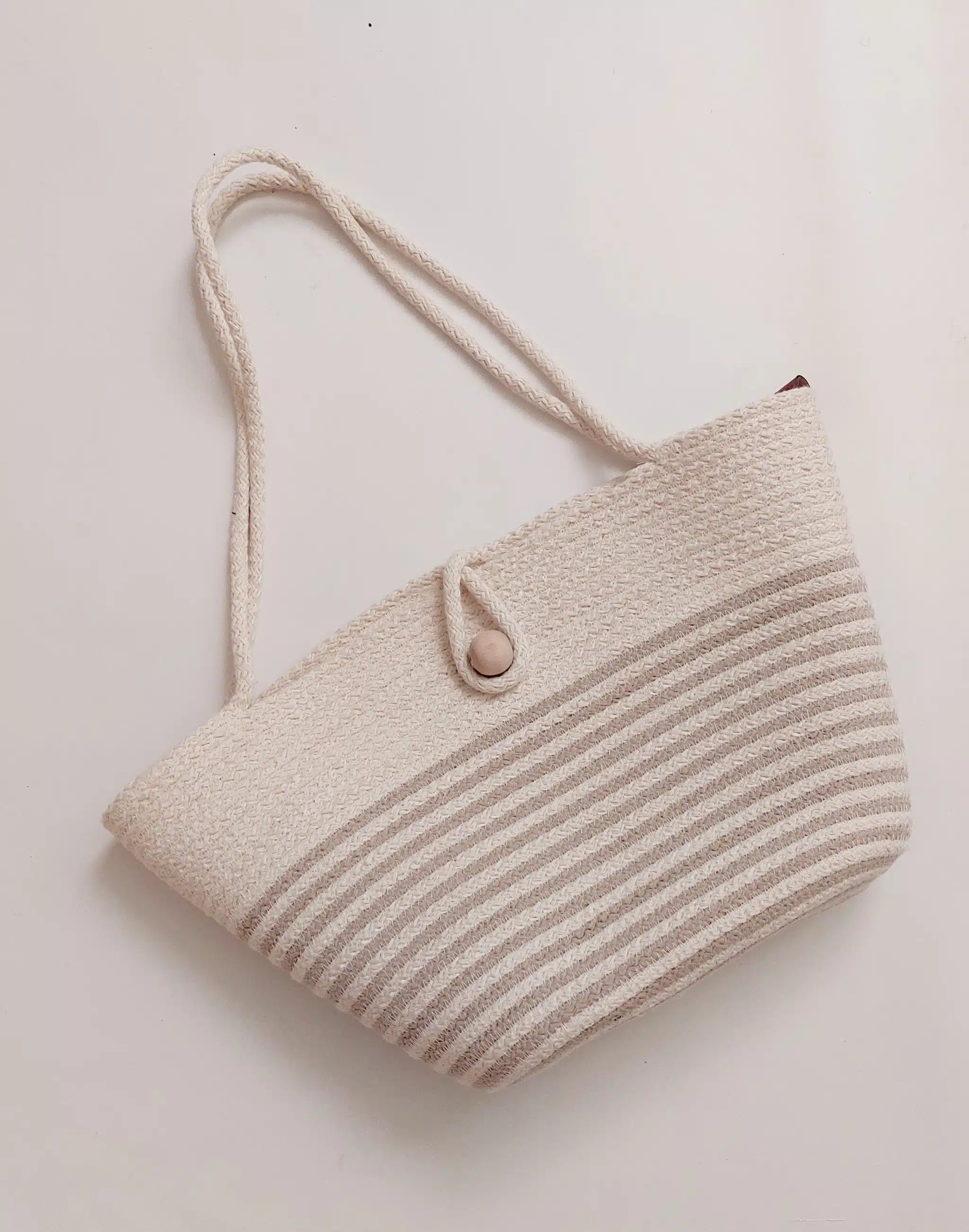 Cotton cord rope shoulder bag off white and beige 1 Cotton cord rope shoulder bag off white and beige