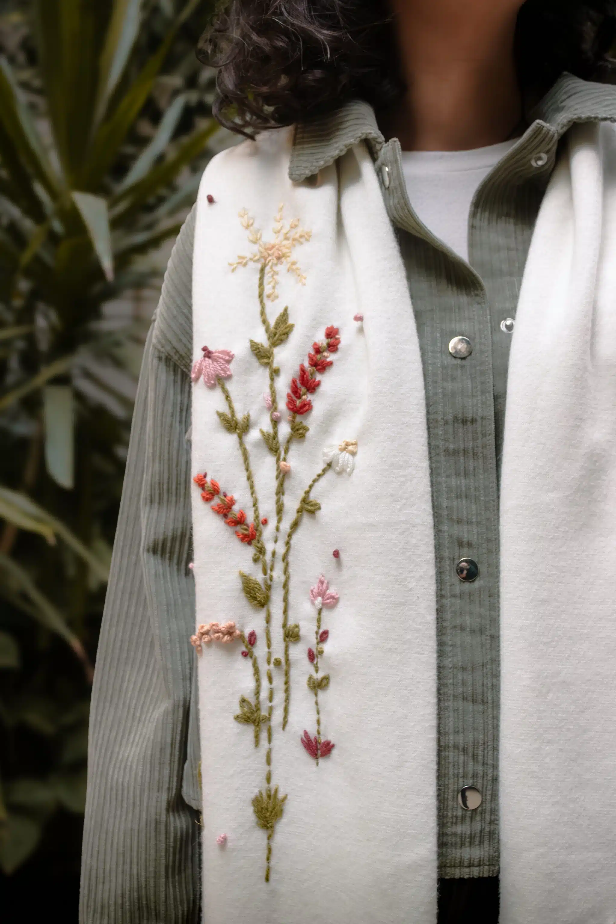 Botanical Off White Wool Scarf 1 Botanical Off White Wool Scarf