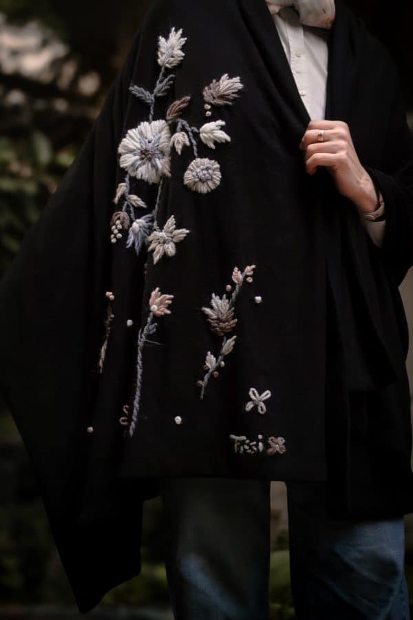 Neutral Floral Black Shawl