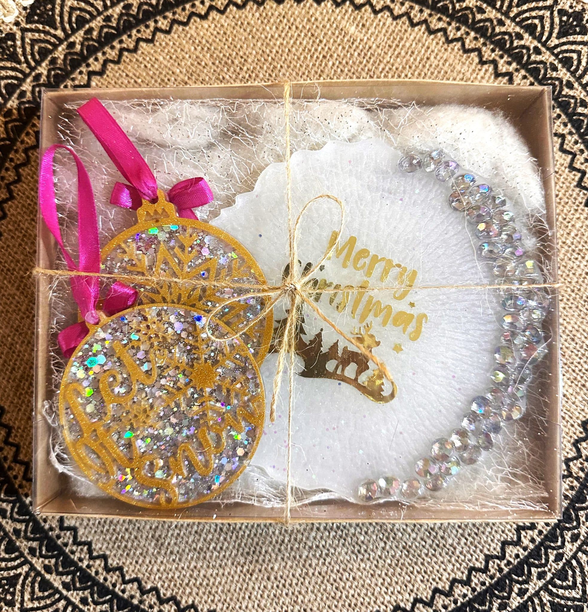 Sparkly Christmas Set 2 sparkly christmas ornaments and coaster