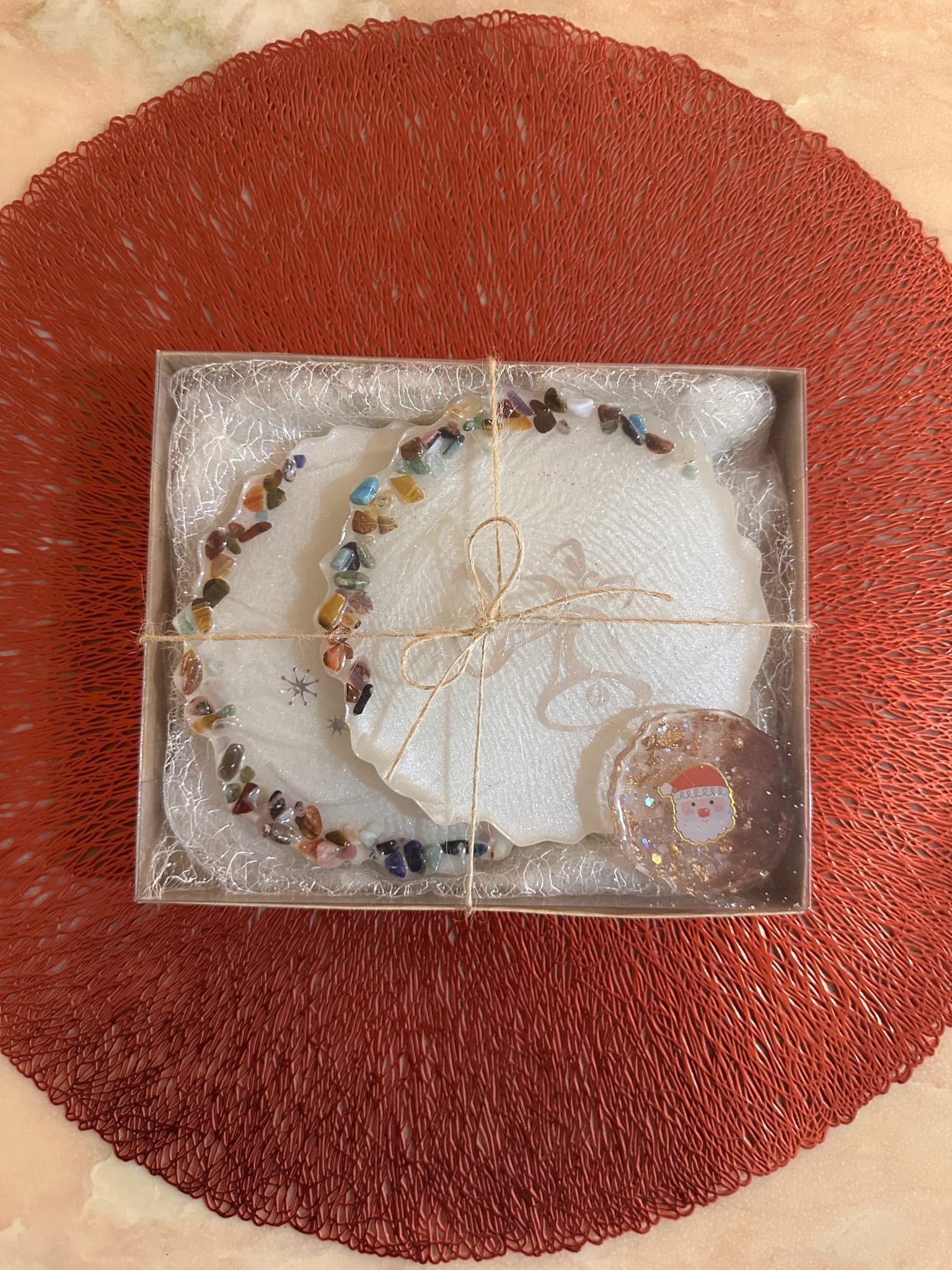 Colorful Stones Christmas Coasters and Magnet Set 4 Colorful stones christmas coasters and magnet