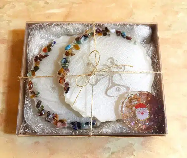 Colorful stones christmas coasters and magnet