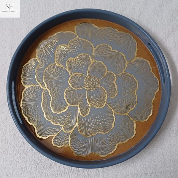 Wooden floral tray with resin