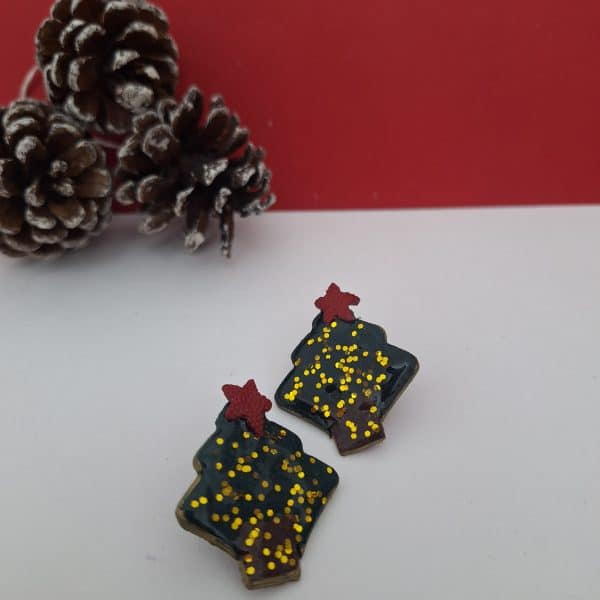 Polymer clay christmas tree earrings