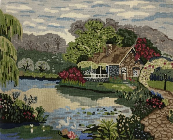 Handmade Tapestry Wall Art – Scenic Cottage by the Lake