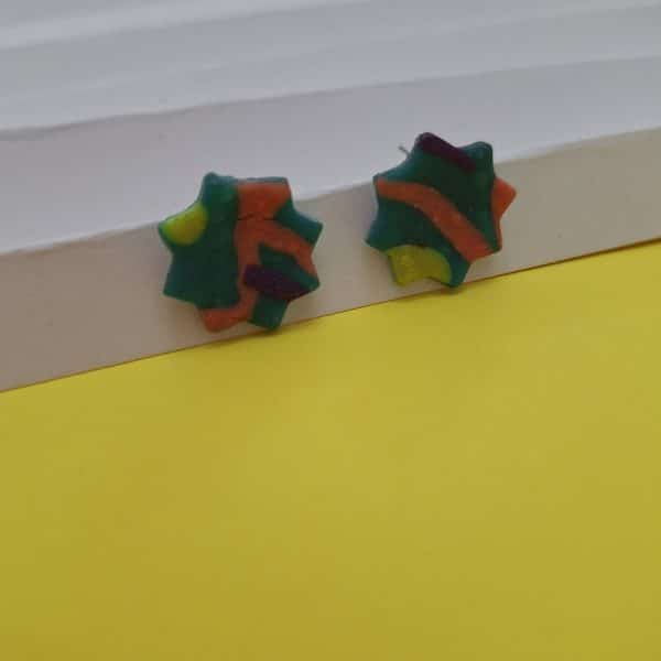 polymer clay studs earrings colorful oriental star