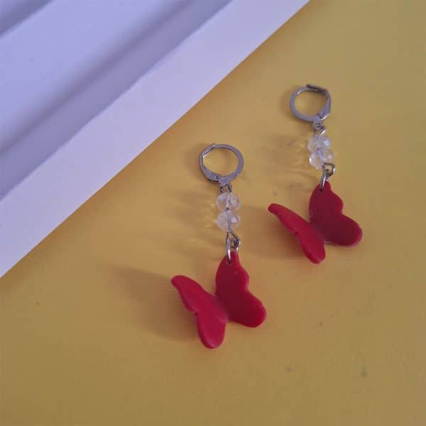 polymer clay butterfly dangly earrings red