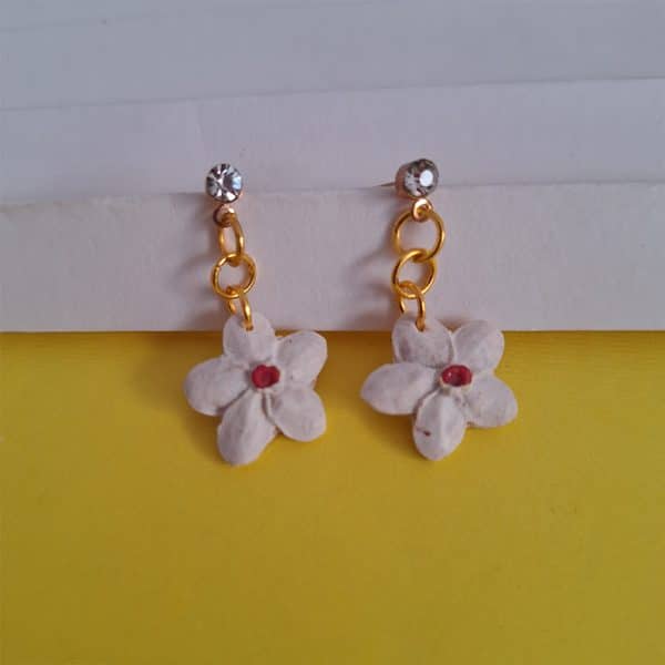 polymer clay vintage floral earrings white