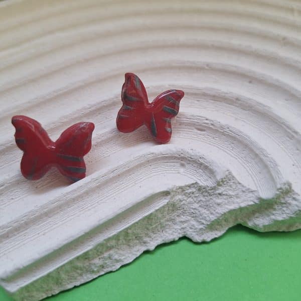 polymer clay studs earrings red butterfly