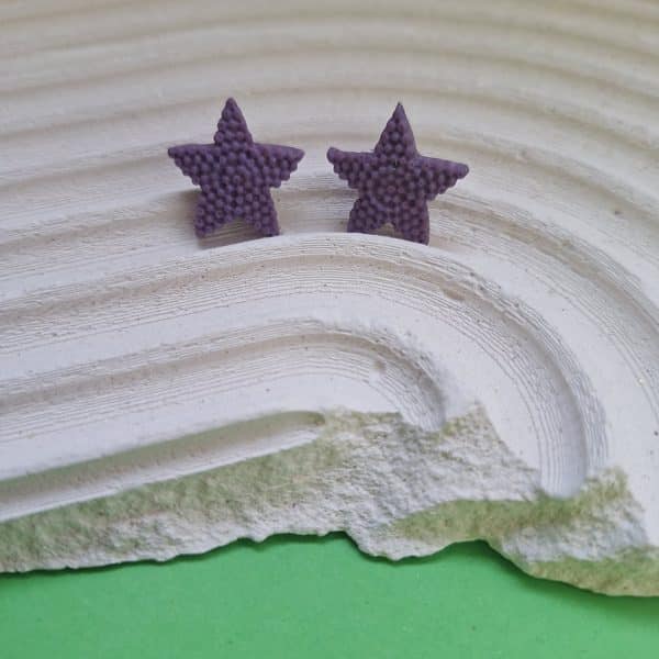 polymer clay studs earrings sea star purples