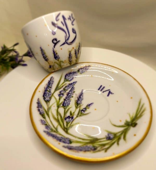 Customized hand painted lavender coffee cup