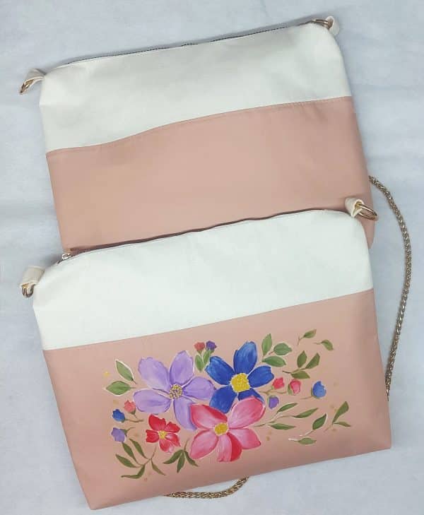 Flowers cross bag fabric painting