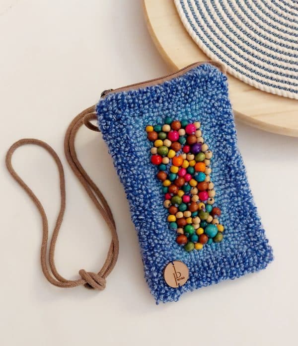 Punch needle crossbody mobile bag