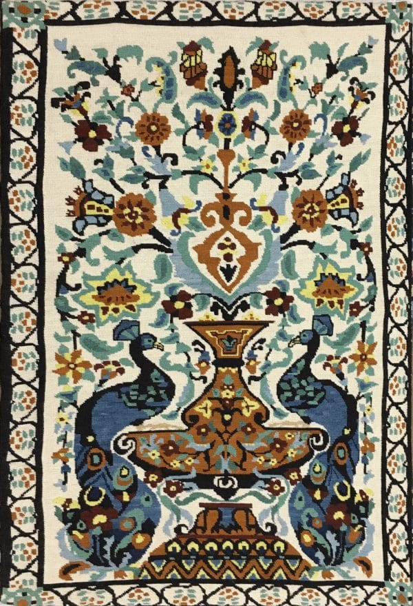 Persian Peacock Motif NeedlePoint Artwork