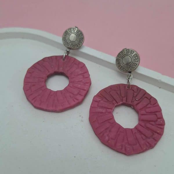 polymer clay earrings wicker pink