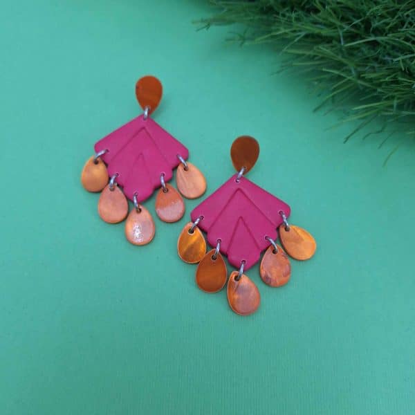 polymer clay earrings with mother of pearl dangly