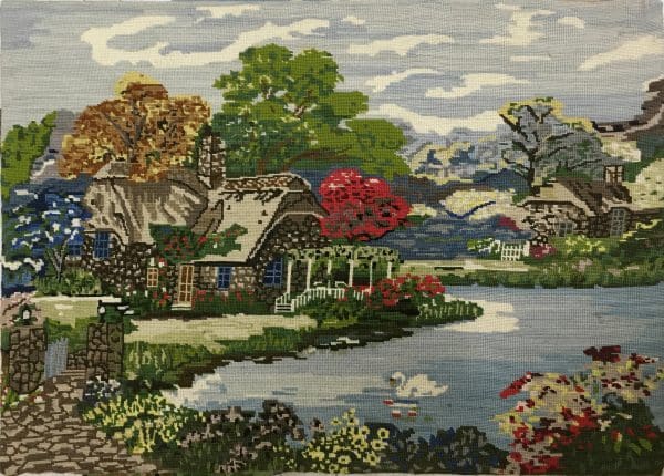 Handmade Tapestry Wall Art – Tranquil Cottage by the River