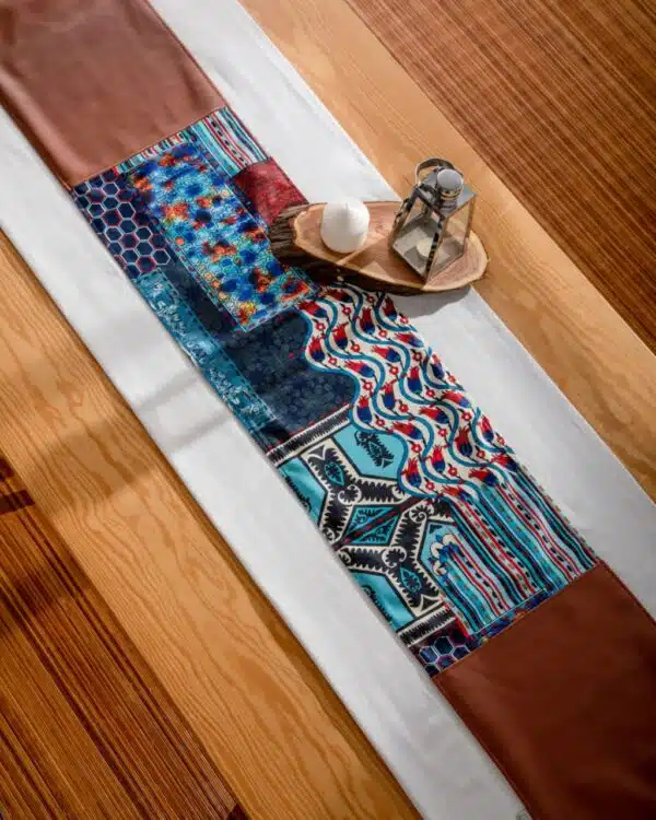 Blue Leather patchwork runner