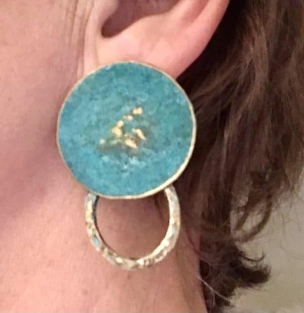 Boho blue rusty double circle earrings with