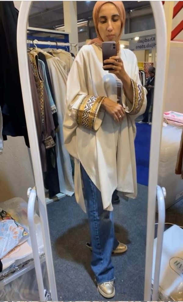 linen kimono with decorative cuffs