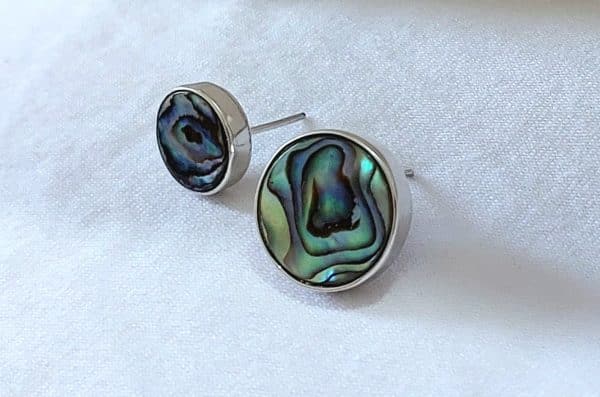 "Lustrous Ocean: Abalone Silver Studs"