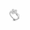 Flowery Collection- Silver Ball Ring With Silver Flower & Leaf