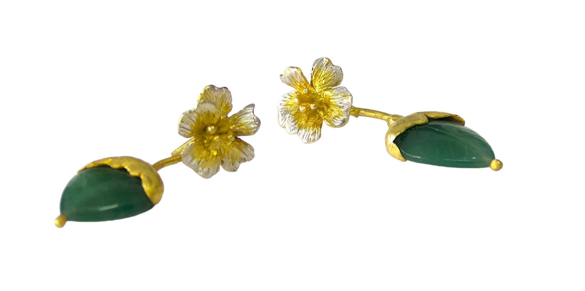 Flowery Collection, Engraved Agate Leaf & Flowers Earrings 2 Agate Leaf Silver Flowers Earring SZE313 6