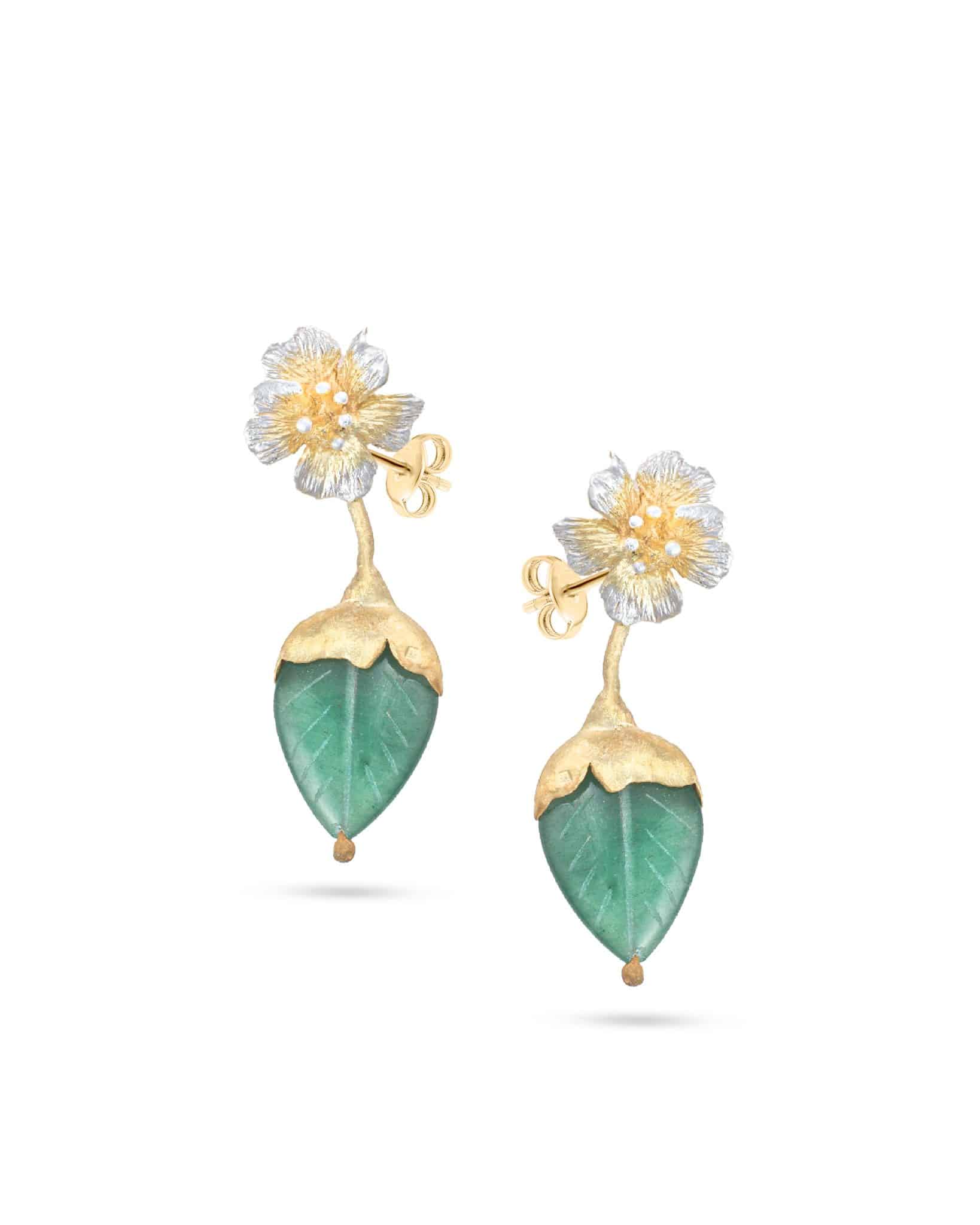 Flowery Collection, Engraved Agate Leaf & Flowers Earrings 1 Flowery Collection, Engraved Agate Leaf & Flowers Earrings