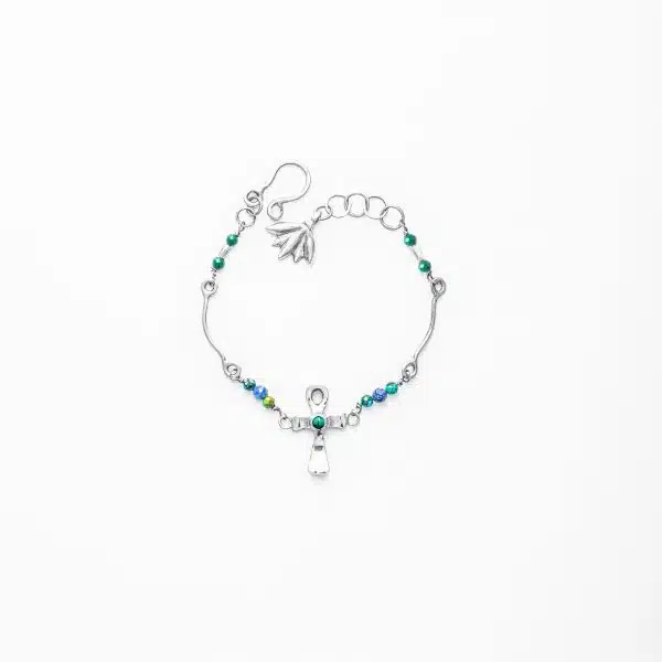 Pharaonic Collection, Ankh , Small Key Of The Nile With Turquoise & lapis wire Bracelet