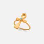Ankh Ring Gold Plated With Turquoise SZR390