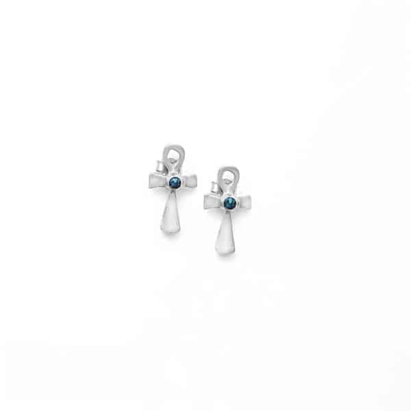 Pharaonic Collection, Ankh , Small Key Of The Nile , With Turqouise Stone Stud Earrings