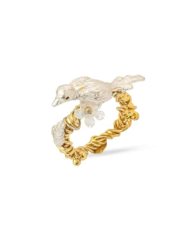 Flowery Collection, Bird Nest & White Mother Of Pearl Flower Ring4250