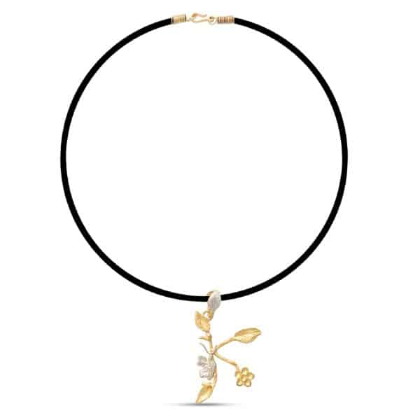 Botanic Necklace, Engraved Branches Of Leaves, Flower & Butterfly Letter K