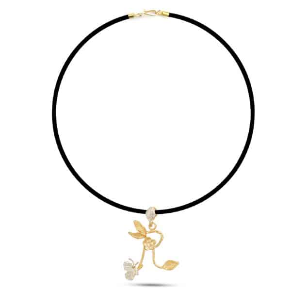 Botanic Necklace, Engraved Branches Of Leaves, Flower & Butterfly Letter - R