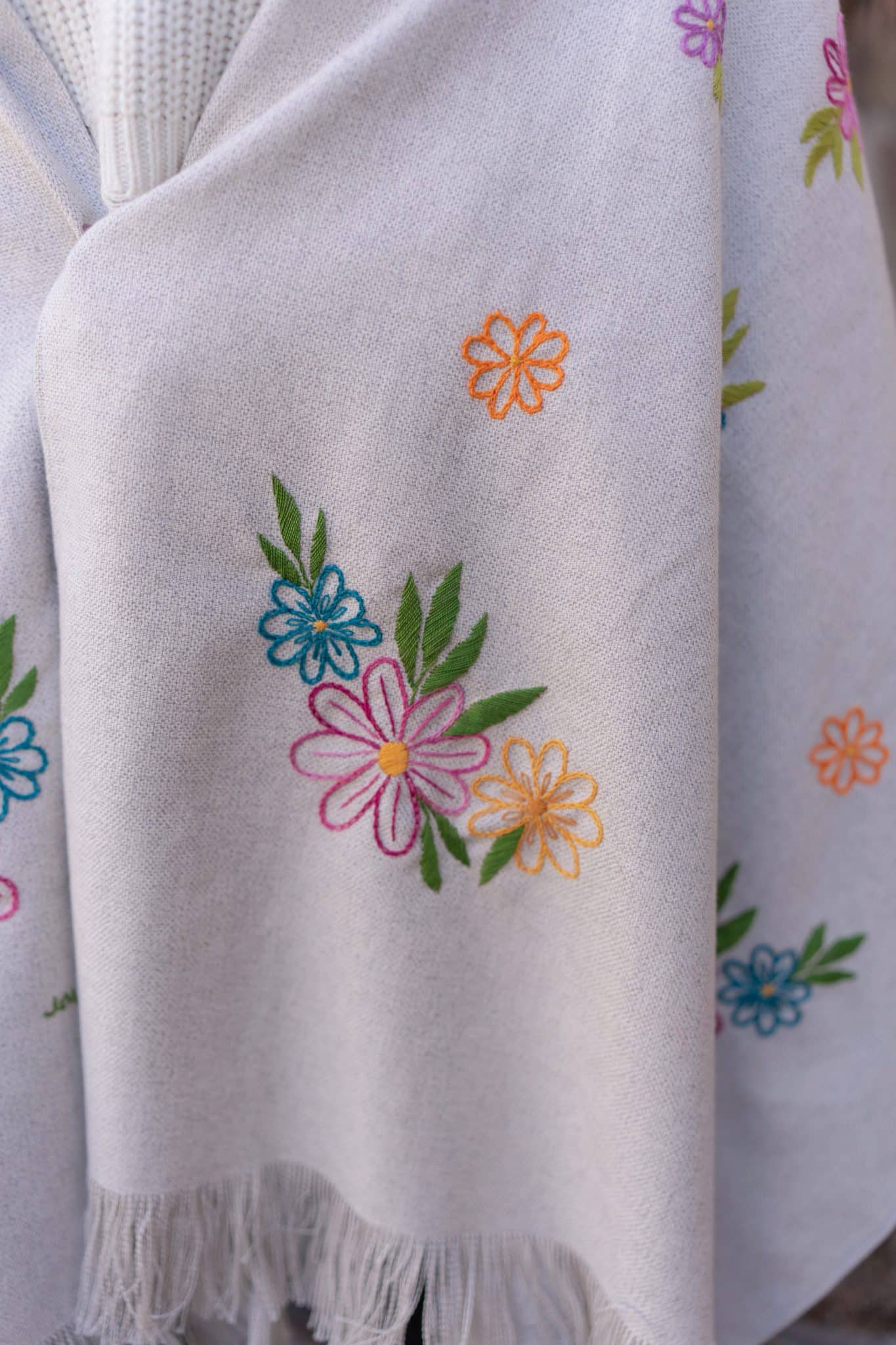 Floral Hand-Embroidered Natural Cotton Shawl 2 DSC00854 scaled