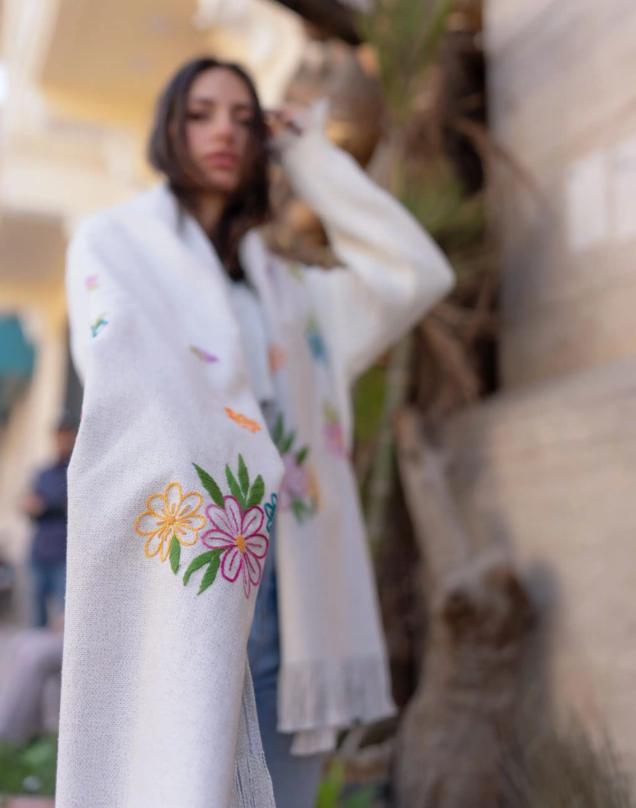 Floral Hand-Embroidered Natural Cotton Shawl 5 DSC00890 scaled