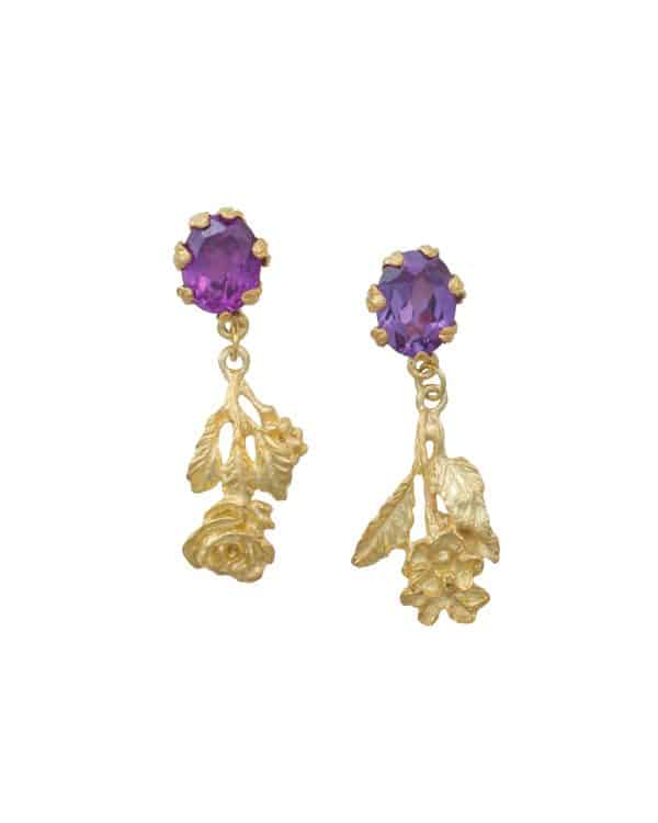 Flowery Collection, Engraved Flower Bouquet With Alexandrite Earrings