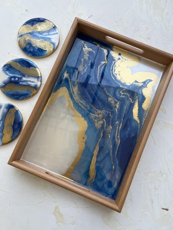 Blue waves tray & coasters