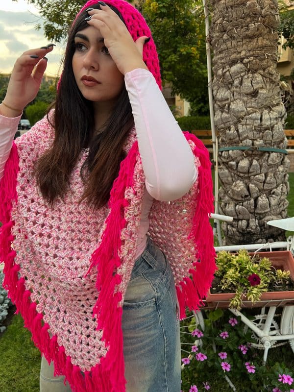 Pink & White Crochet Puncho