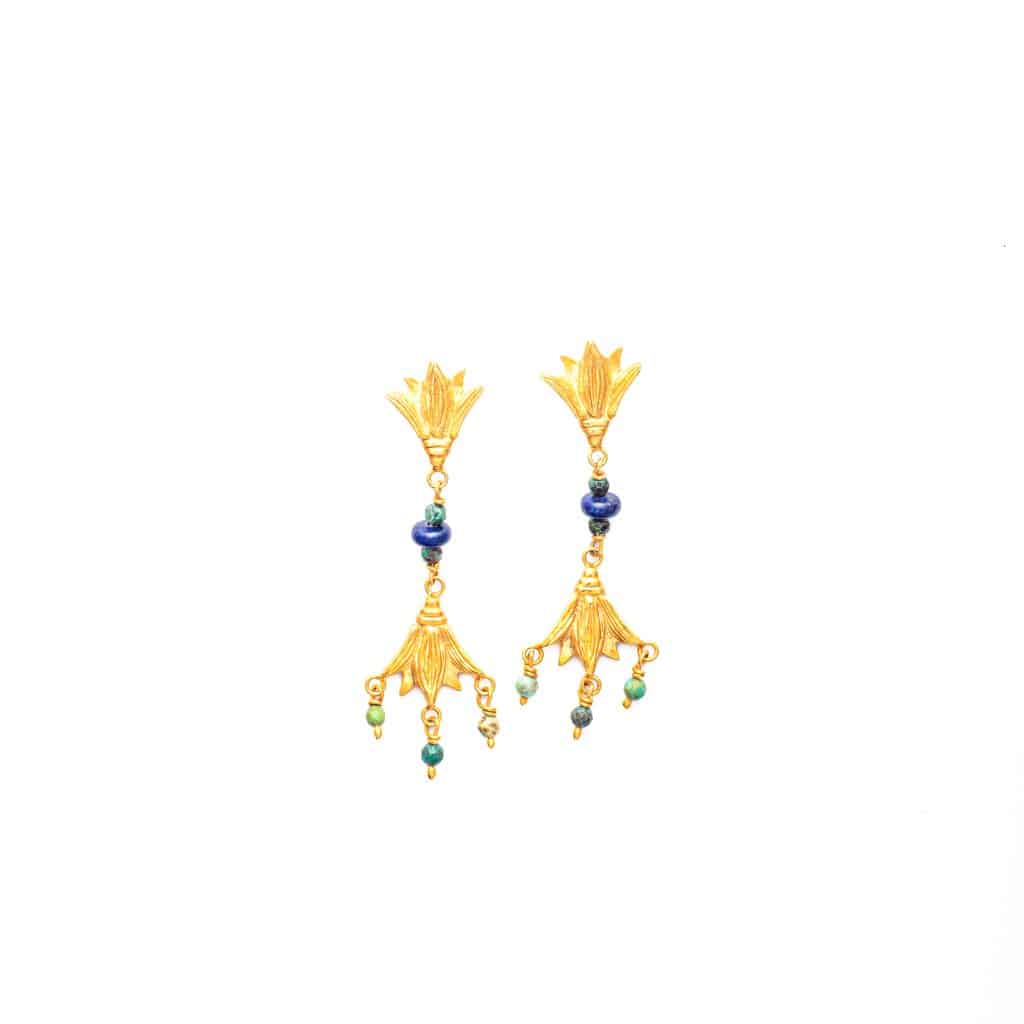 Rhodium Lapis Lazuli Gemstone Lotus Earring main image 1